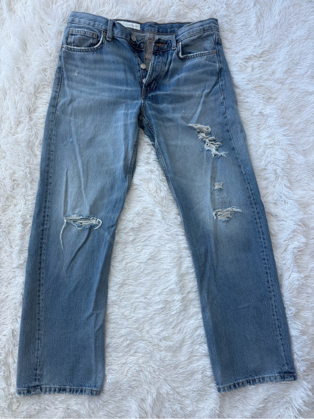 Zara Light Blue Ripped Boyfriend Jeans